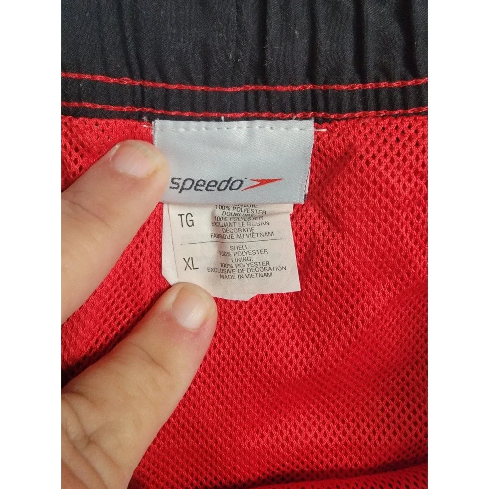 Speedo Swim Trunks Mens XL Red Board Shorts Volley Mesh Lined Cargo Pocket